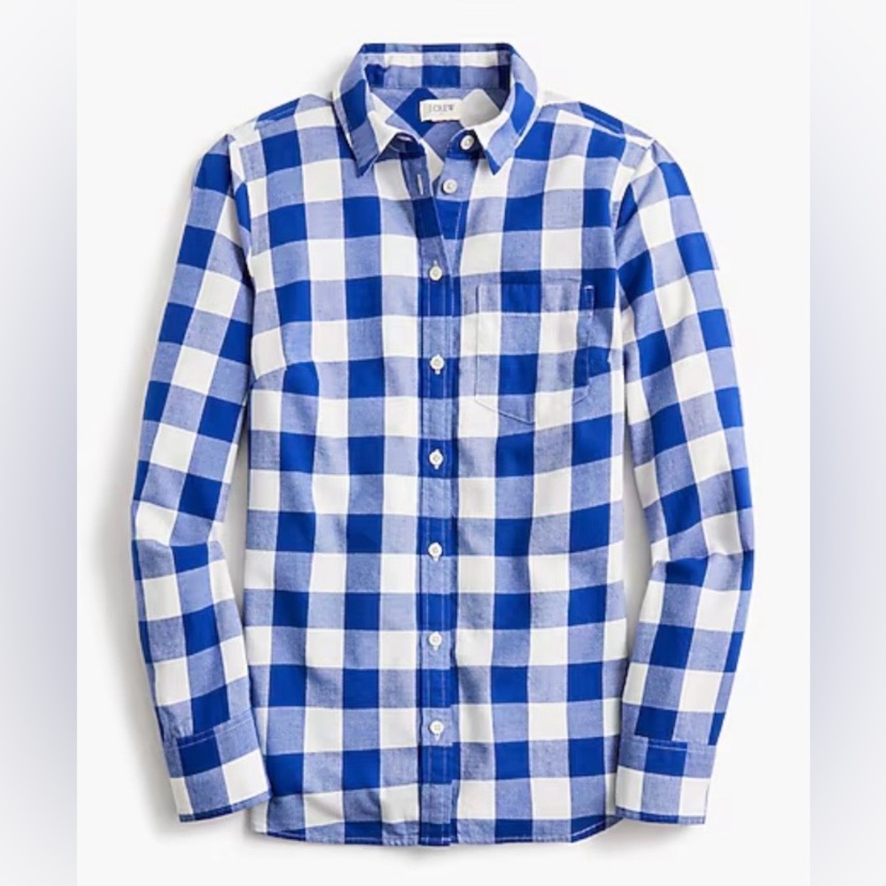 J. Crew Factory Blue and White Flannel Check Button-Down Shirt